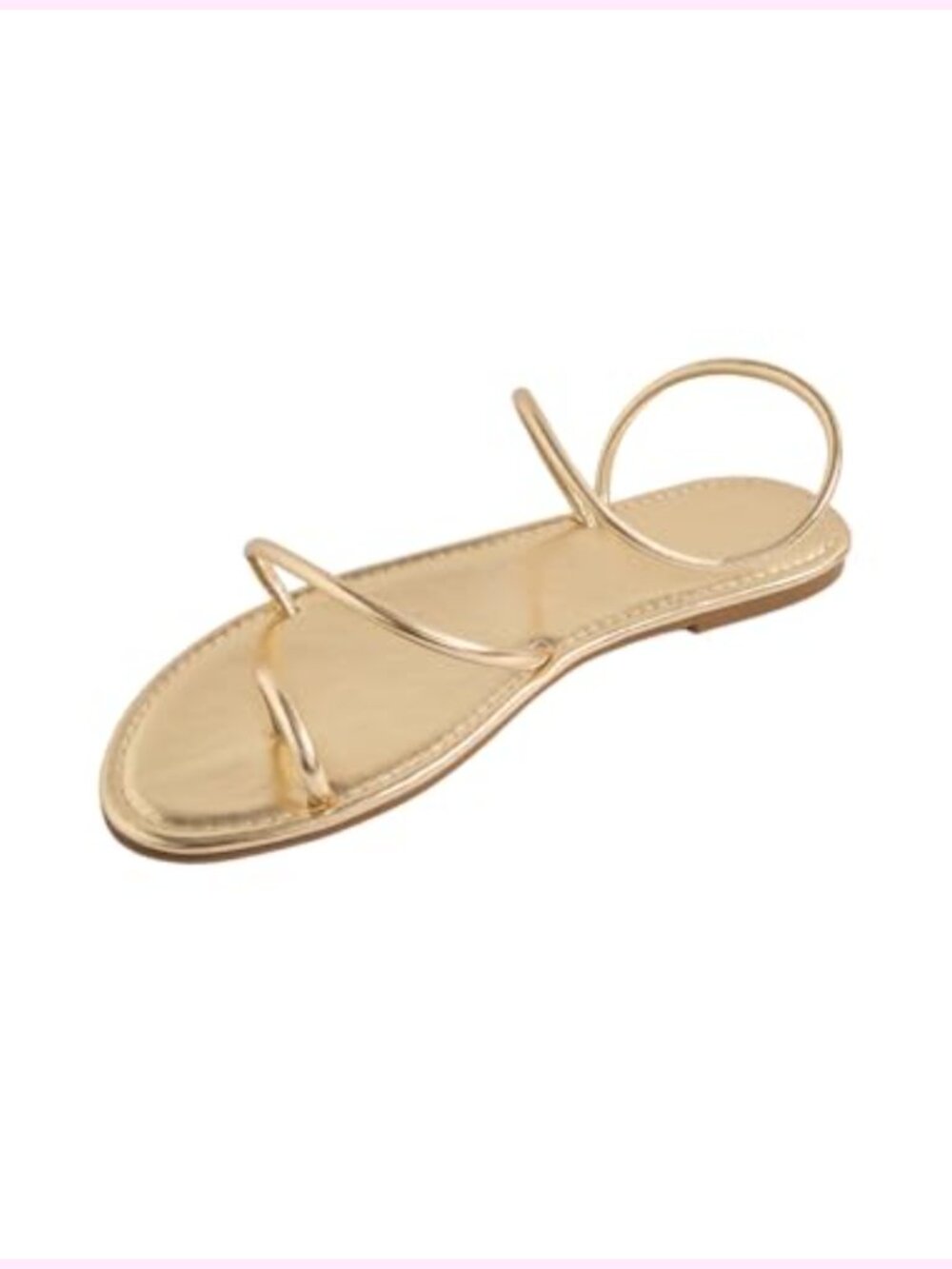 Metallic Gold PU Leather Strappy Flat Sandals Dressy Thong Flip Flops